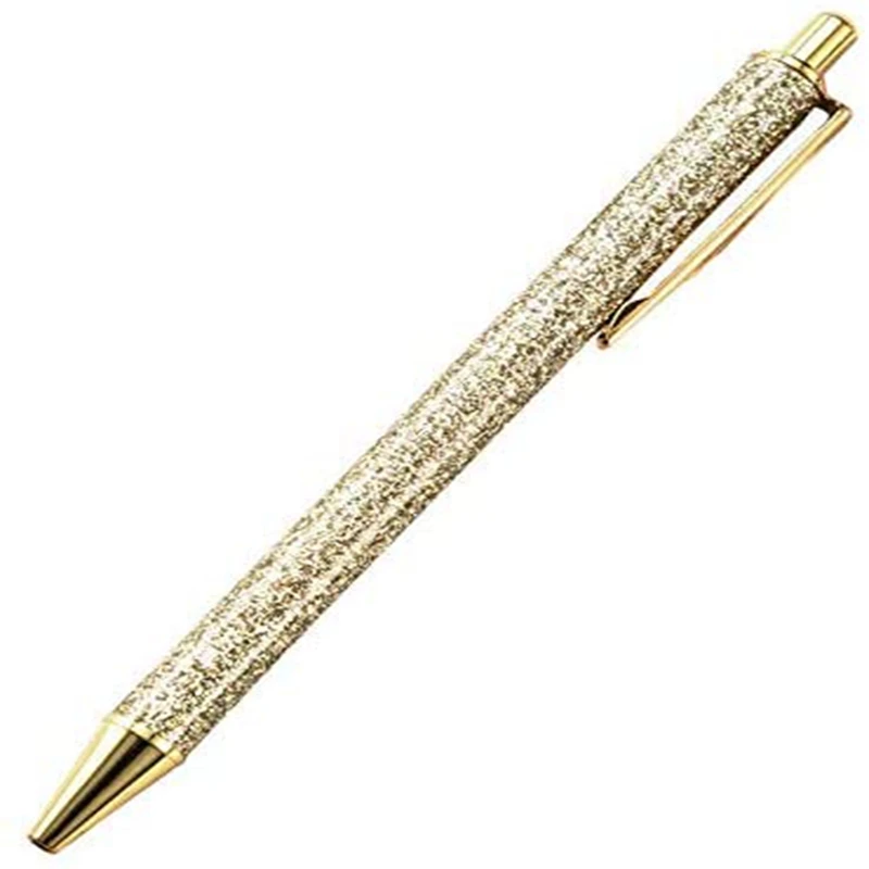 6Pcs Glitter Ballpoint Pens Metal Retractable Pen Black Ink 1mm Medium Point Silver Gold Rose Click Ball Gifts |
