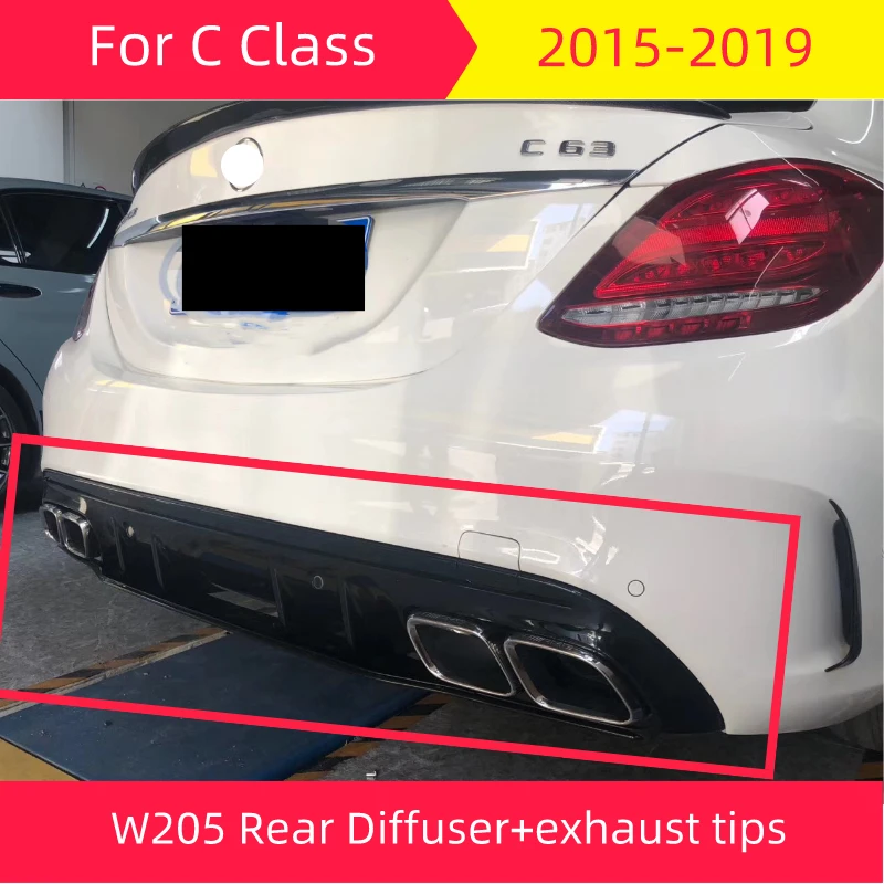 Задний диффузор с наконечниками для Mercedes W205 C Класс- Седан 4 двери C180 C200 C300 диффузор+ 4 выхода PP материал