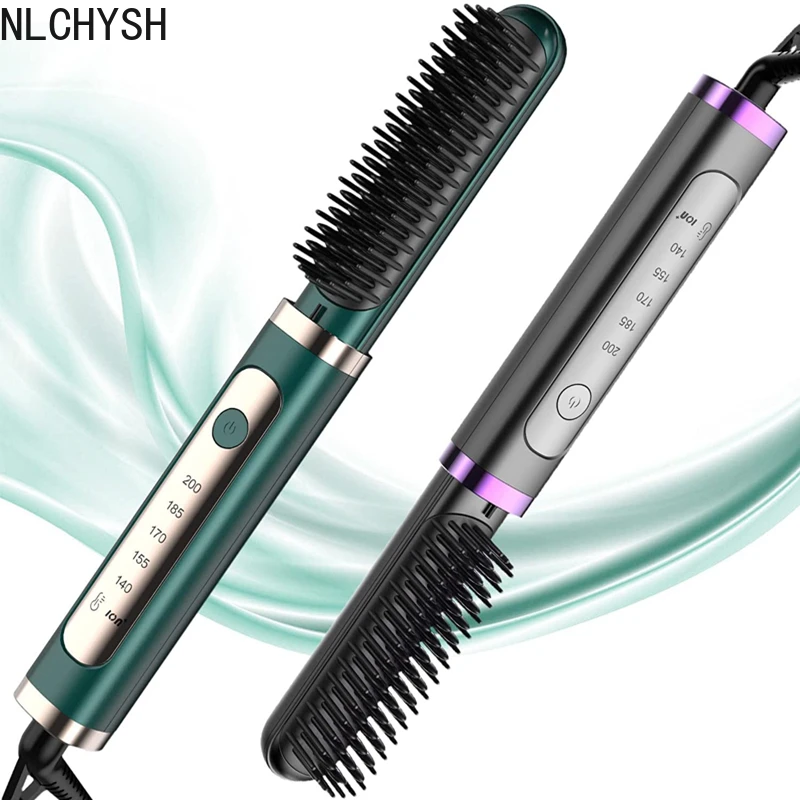 

Negative Ion Hair Straightening Brush Comb Electric Hot Comb Curling Straightener Brush Fast Heating Curler Hair Caring Tools
