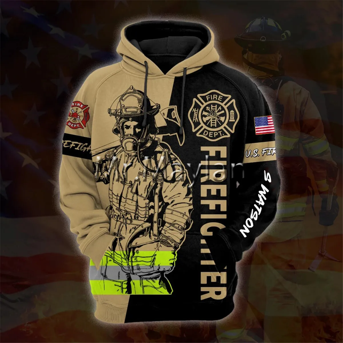 

Firefighter 3D Full Printing Hoodies Men/women Hipster Brown Streetwear Outfit Spring Boys Hiphop Hood Sweatshirts Tops KJ112