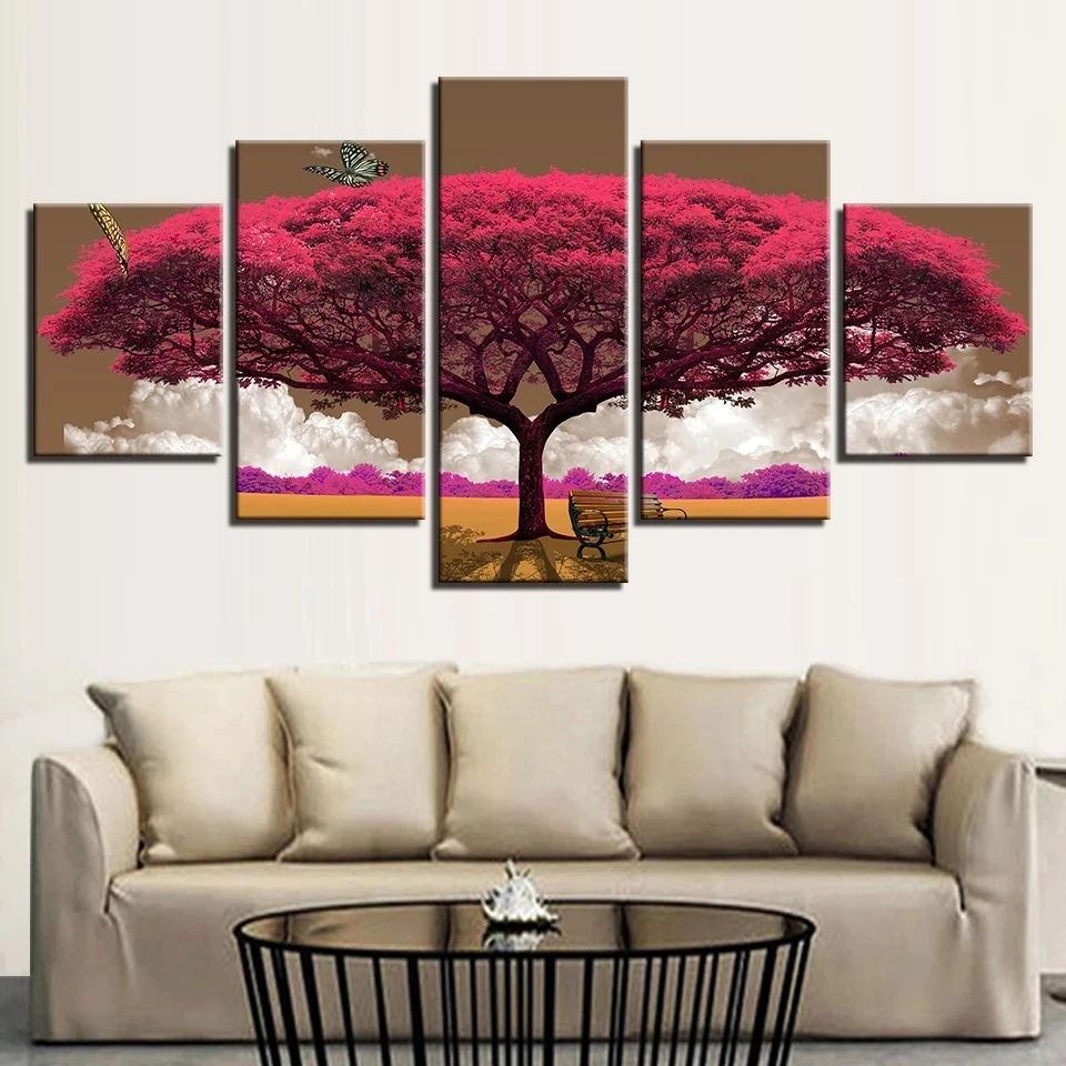 

Wall Art Painting Modular Pictures Framework 5 Piece/Pcs Pink Tree Landscape Home Decor Living Room HD Printed Modern Canvas