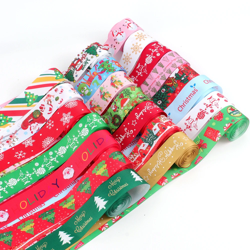 

Christmas Ribbons Printed Grosgrain Webbing Ribbon for Gift Wrapping Festival Decorations DIY Craft Supplies 3.8mm 5Yards