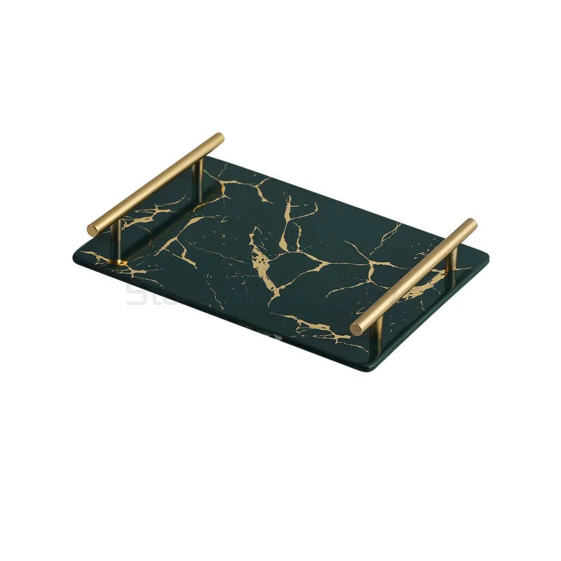 

Golden Marble Texture Trays Decorative Glazed Ceramics Plates Skincare Jewellery Storage Plate Dressing Table Bathroom Tray