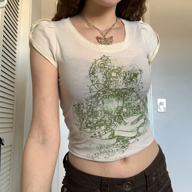 

Футболка женская хлопковая с графическим принтом, в стиле гранж