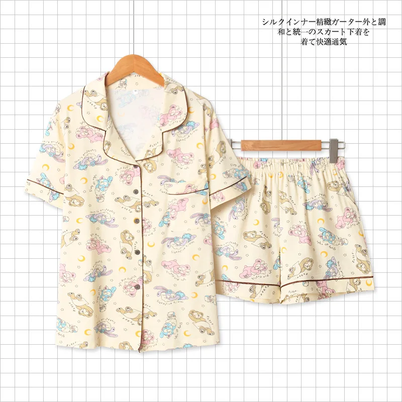 

2020 Japanese Spring Summer New Styles Short Sleeved Cartoon Rabbit Bear Suit For Ladies Cotton Pajamas Set Women