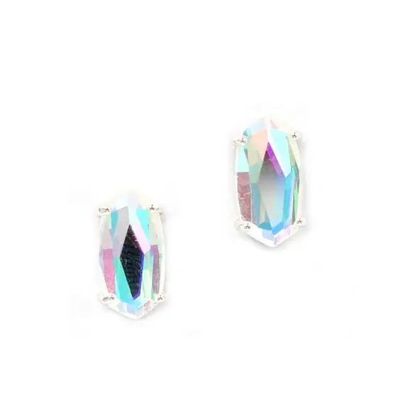 s Stud earrings Июня Новое поступление граненый Прозрачный кристаллический камень инкрустация небольшой овальный кулон ожерелье тренд для женщин AB переливающийся чокер - Окраска металла: s Stud earrings
