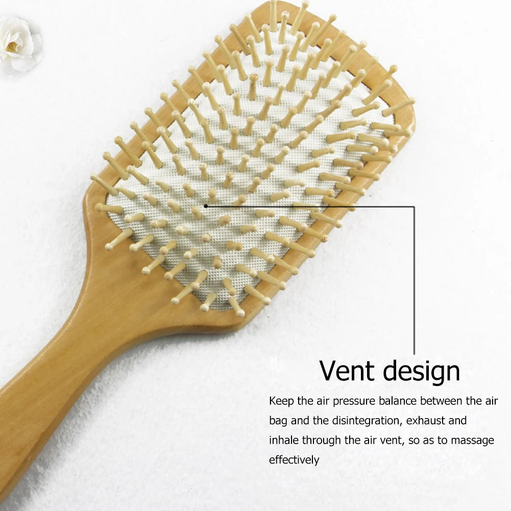

Natural Wooden Paddle Hair Brush with Air Cushion Combs for Scalp Massage Anti-static No Hair Tangle Comb