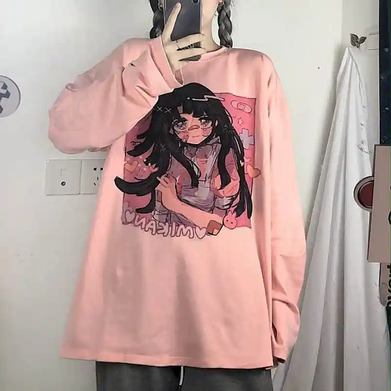 Футболка женская в японском стиле милая Ретро рубашка Харадзюку топ свободного