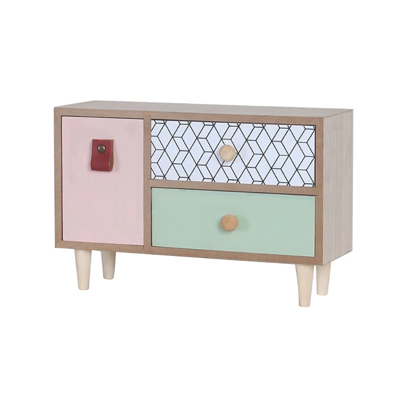 

2022 Wooden Drawer Storage Box Desktop Dividers Organizer Cute Cactus Pattern Makeup Cosmetic Container Jewelry Shelf Cabinet