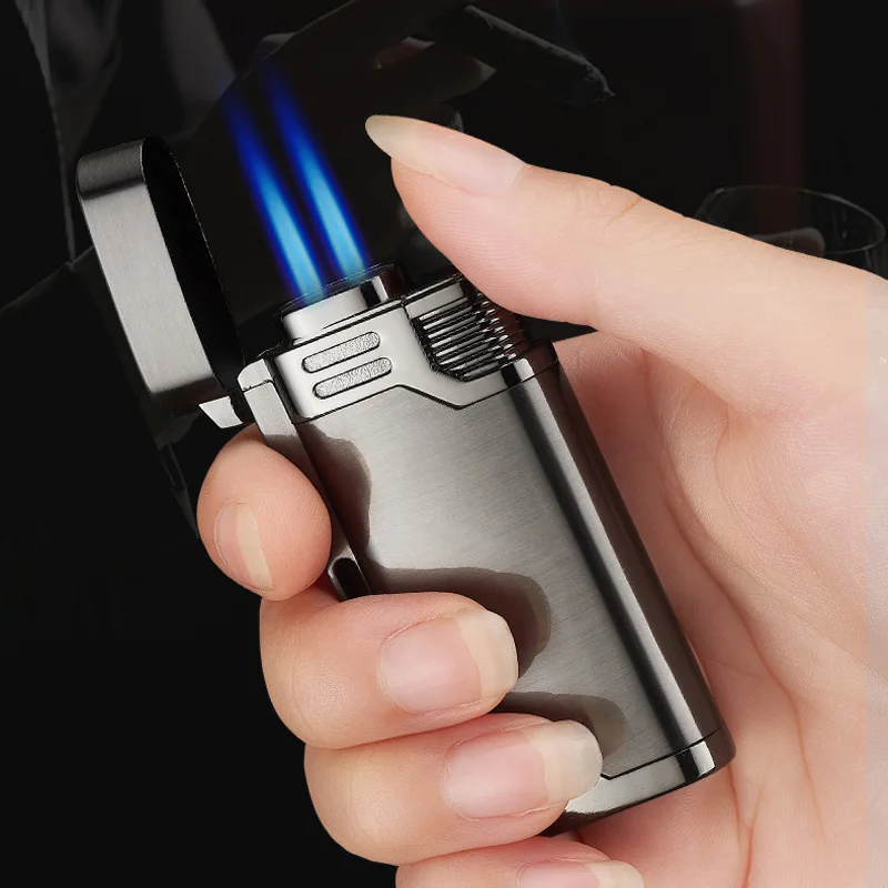 Сигаретная зажигалка с брелоком двойная прямая синяя газовая пламенем