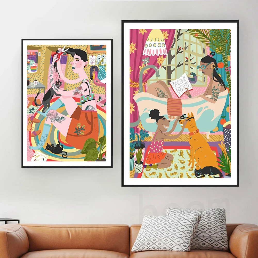 Абстрактные постеры в стиле ретро с художественной печатью Мама ванной живопись