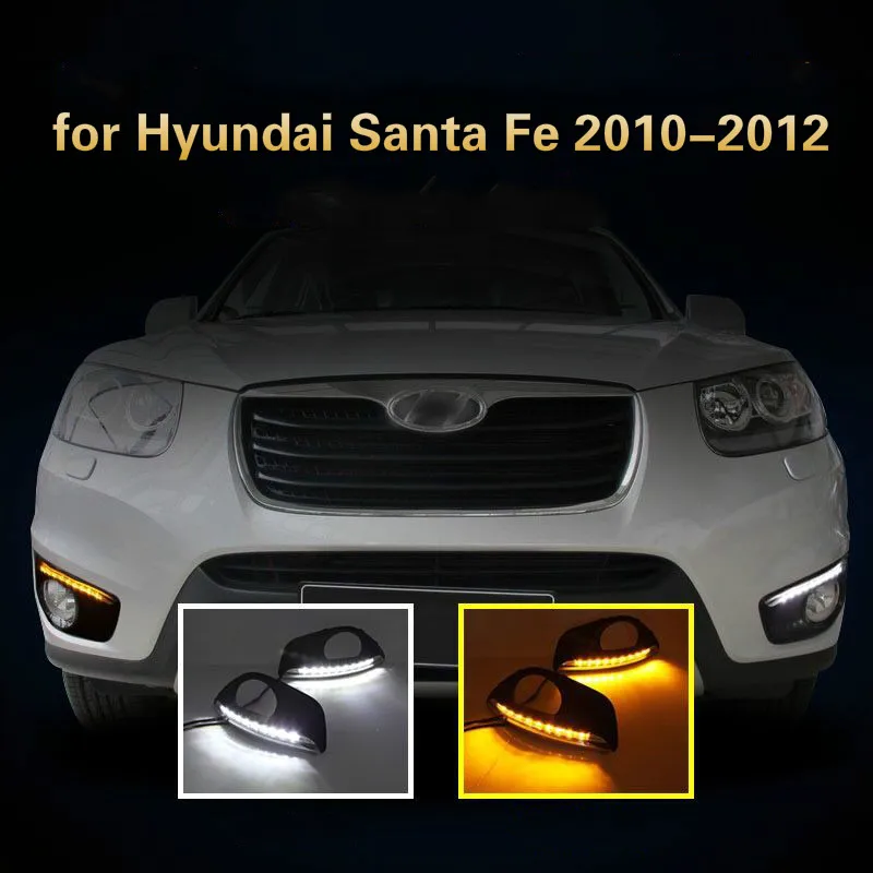 Стильное реле затемнения 12 Светодиодный автомобильные DRL дневные ходовые огни аксессуары с отверстием для противотуманных фар для Hyundai Santa ... от AliExpress RU&CIS NEW