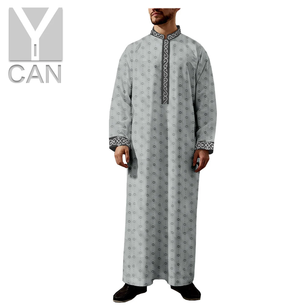 Y-CAN  Men s Jubba Thobe Muslim Fashion Robe Long Sleeve Saudi Arab Thobe Jubba Man Kaftan Islamic Texture Clothing Y201011