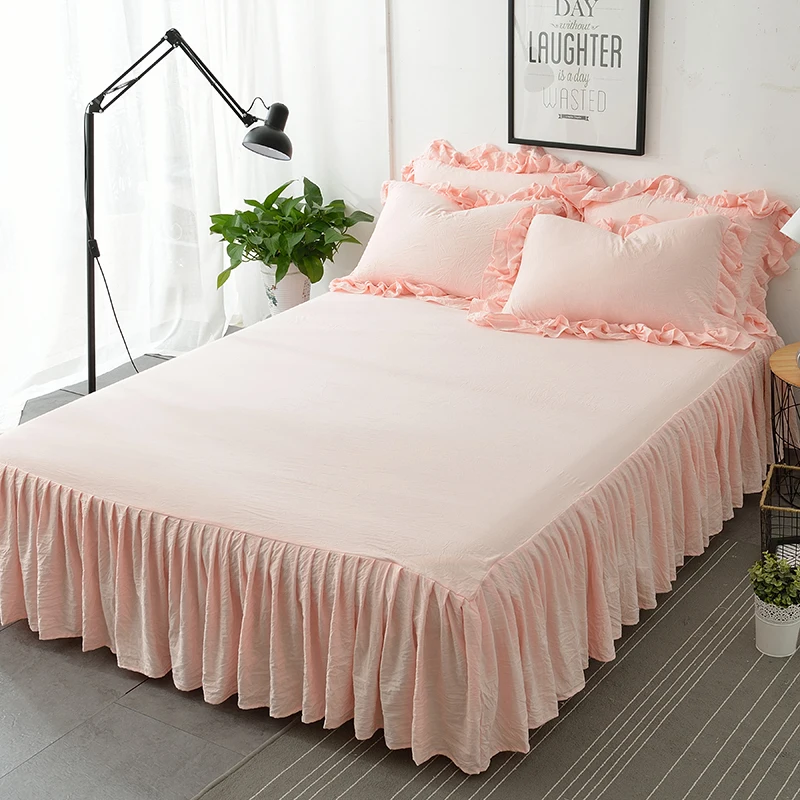 Washed Cotton Bed Skirt ( Without Pillowcase ) Fitted Sheet Comfortable Bedsheet King Queen Size Bedspread Mattress Cover | Дом и сад