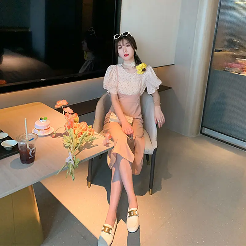 

Sweet western style two piece set of age reducing Suspenders for women 2021 new summer suspender Jumpsuit for women