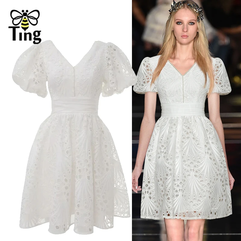 Tingfly летняя модель последних модных показов С вырезами с буфами на рукавах мини