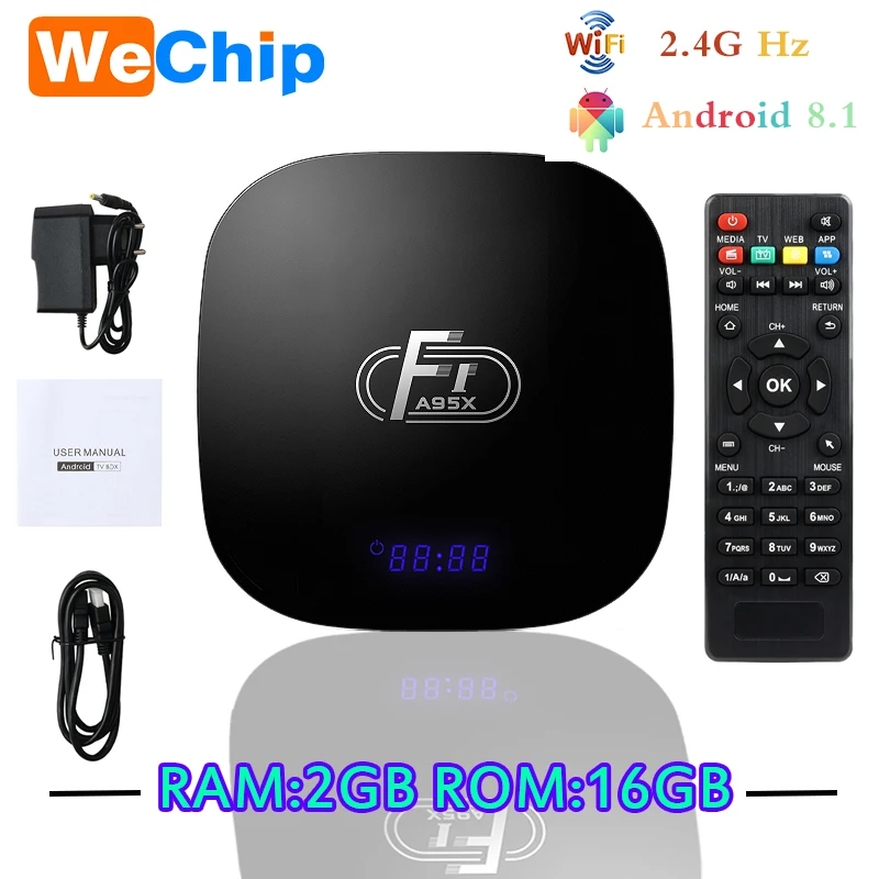 2GB16GB Wechip A95XF1 Amlogic S905W IP tv Android 8,1 Smart tv Box 1080P HD Поддержка 4K 2,4G Wifi 100M LAN H.265 4K HD телеприставка - Цвет: 2GB16GB