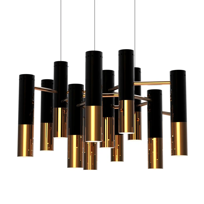 

Antique brass chandelier metal tube pendant lamp for living room