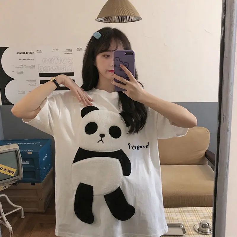 Футболка женская с коротким рукавом милая рубашка принтом панды в стиле