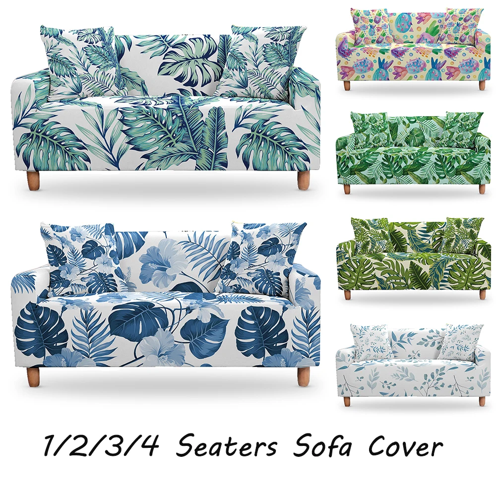 Тропические растения и листья узор чехол для дивана из стрейчевого эластичного