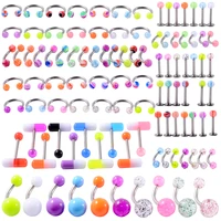 surgical steel bar tongue rings acrylic glow in the dark ball tongue barbell luminous acrylic ball belly button ring piercing