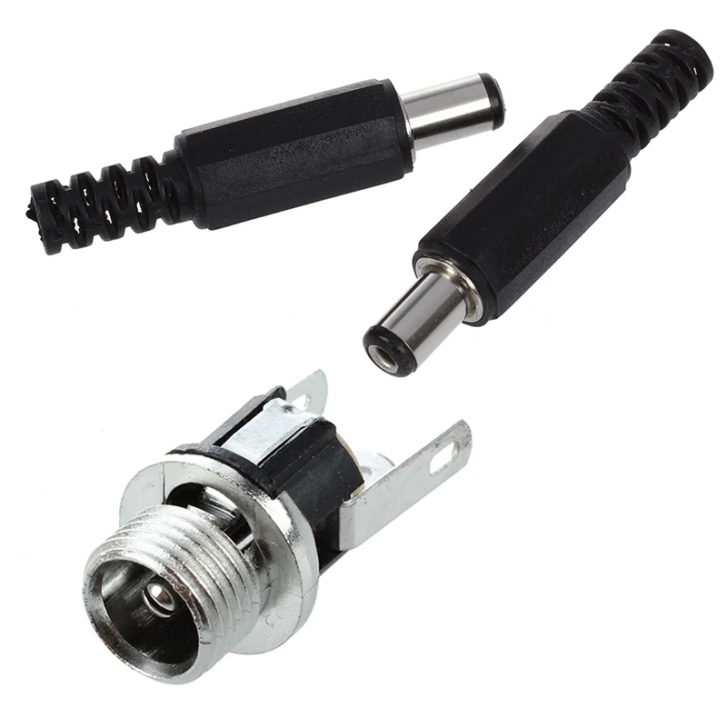 5 Pcs Black 2.1mm x 5.5mm DC Power Male Plug Jack Adapter & 5.5mmx2.1mm Socket Female Panel Mount Connector | Электроника