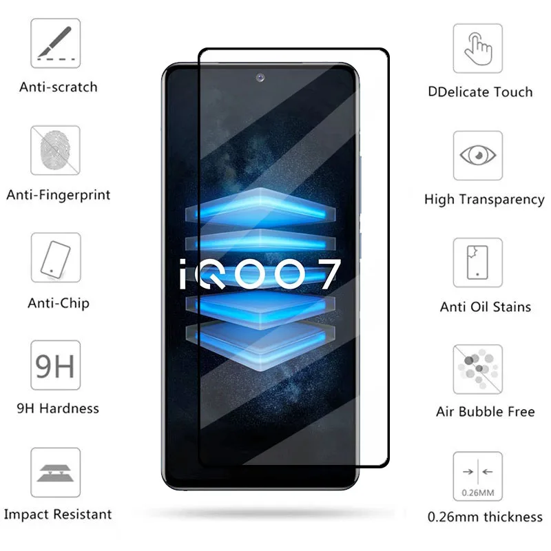 Vidrio templado con pegamento completo para Vivo IQOO 7, Protector de pantalla de tel&eacute;fono, pel&iacute;cula protectora de lente de c&aacute;mara para IQOO 7-1
