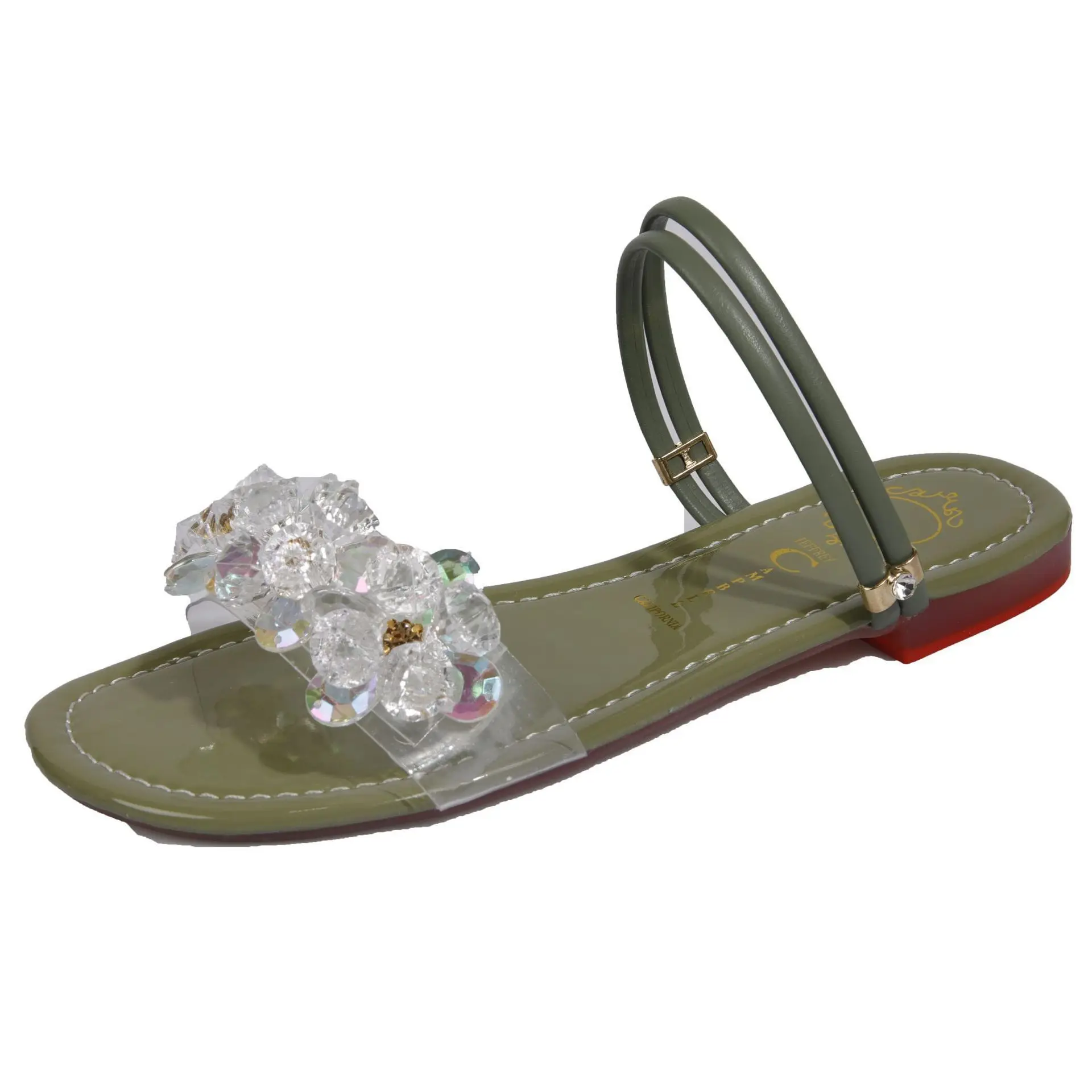 

Slippers Casual Glitter Slides Summer Women's Shoes Pantofle Flower Luxury Jelly 2021 Flat Soft PU Fabric Basic Crystal Rubber F