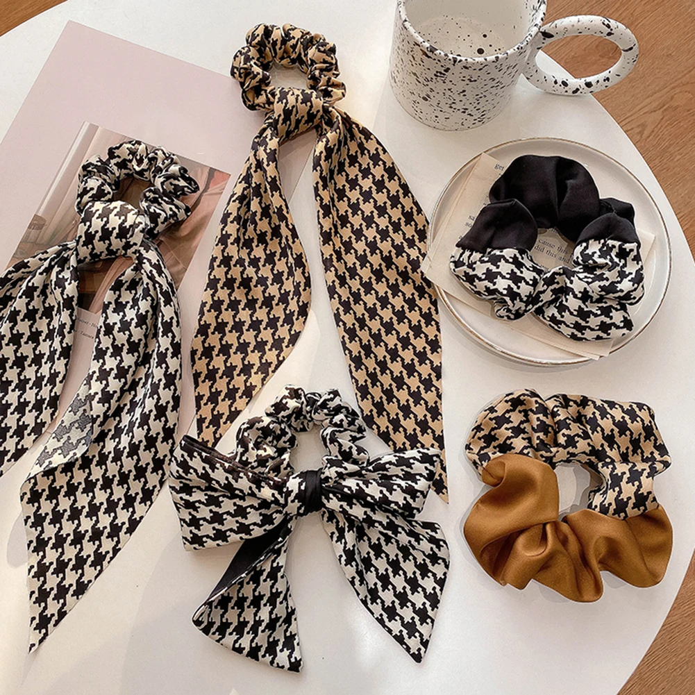 

Женская обувь для девочек с бантом из ленты; Резинки для волос с рисунком «гусиные лапки» печать Scrunchies лоскутное лента для волос резинки для...