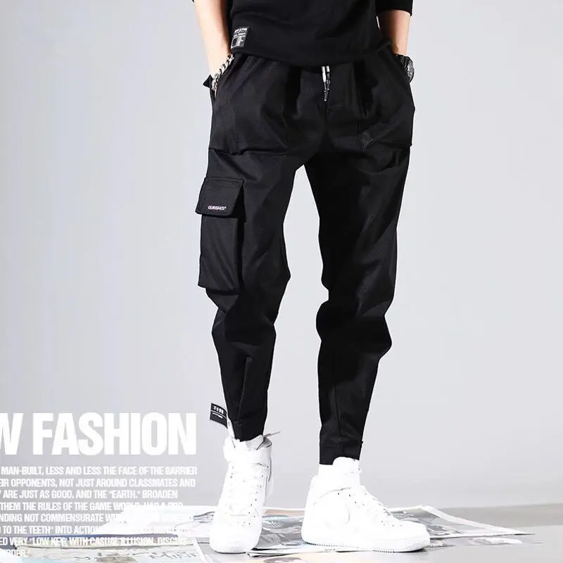 K24 BLACK 5XL Мужские Винтажные брюки карго мужские хип-хоп черные джоггеры с карманами мужские корейские модные спортивные штаны Осенние Комбинезоны - Цвет: K24 BLACK