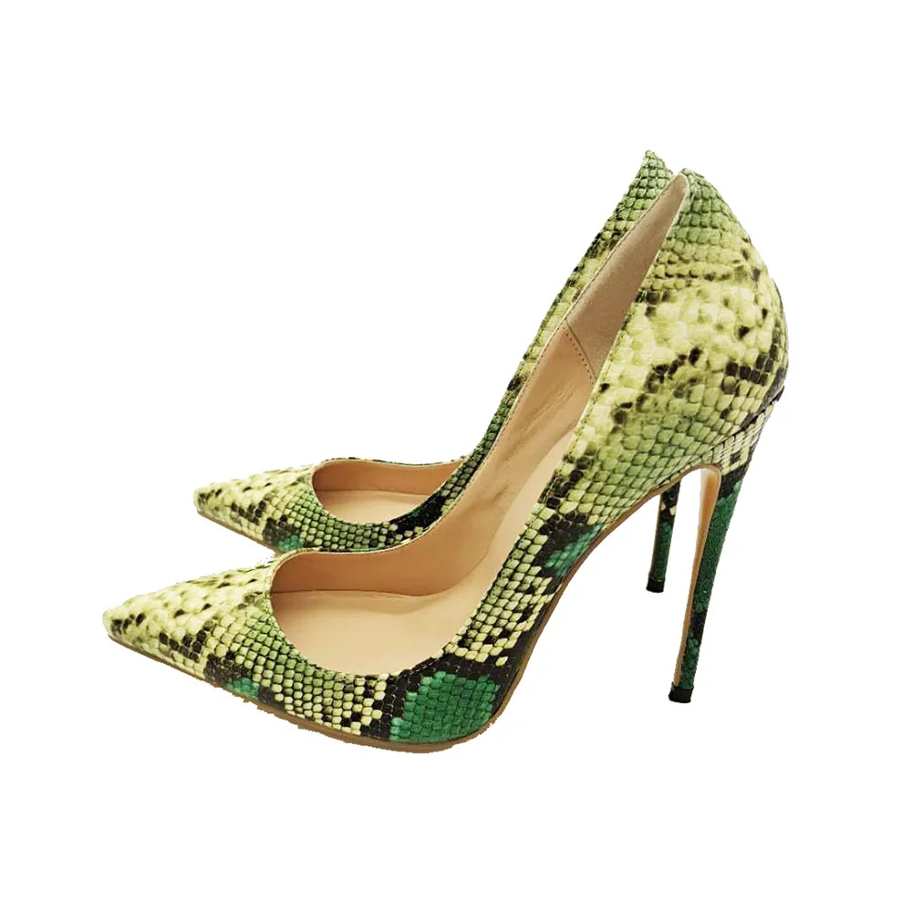 

Women's Spring Pumps Classic Single Shoe Pointed Toes Thin Heel High Heels Shoes Woman Green Snake Print Sandals Femininas