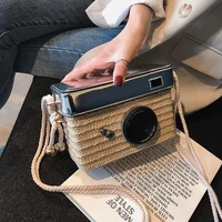2021 summer new fashion messenger bag ladies shoulder bag personalized camera design luggage straw woven handbag mobile wallet
