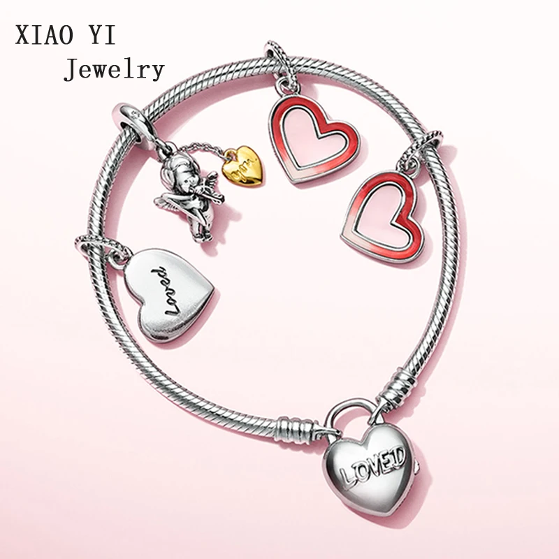 

Ювелирные изделия XIAOYI 100% S925 11 Шарм Розовая любовь в форме сердца звено милый DIY браслет для девочек красивый