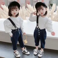 kids children baby girls clothing set puff sleeve shirt denim%c2%a0jeans overall dungarees toddler clothes outfit for 1 2 3 8 7 years