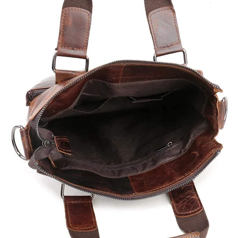 Fashion casual high-quality natural real leather men multi-pocket portable briefcase daily work lawyer's shoulder messenger bag