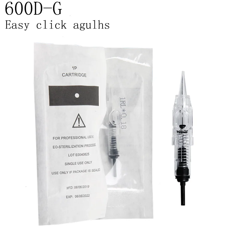 

100pcs Easy Click 600D-G Tattoo Needles 1RL 100piece Cartridge Needles Disposable Sterilized Tattoo Permanent Makeup Needles Tip