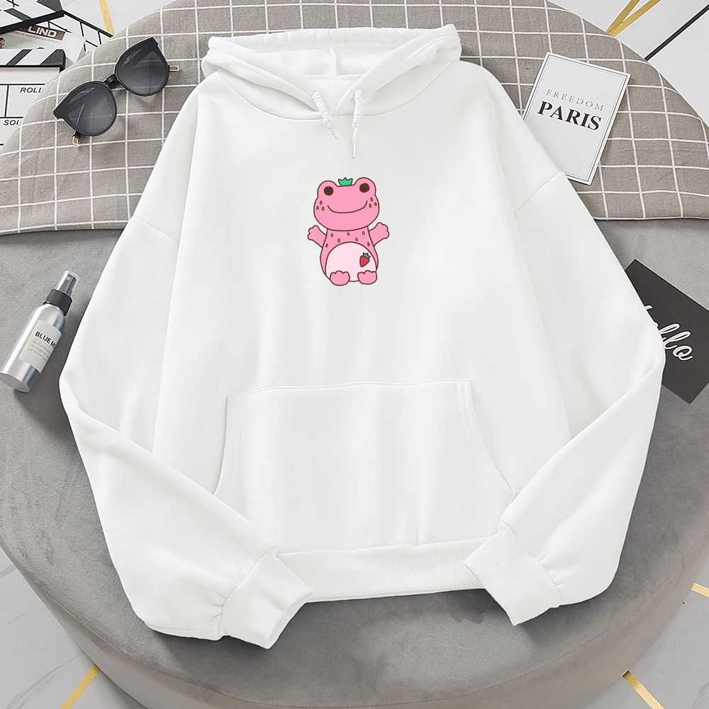 

Winter Strawberry Frog Oversized Sweatshirt Women Hoodies Harajuku Warm Hooded Pullover Pocket Pink Hoodie Womens Korean Style