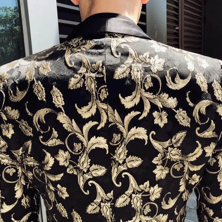 Черный и жаккардовый жакет мужской 2019 британский стиль роскошные цветочные