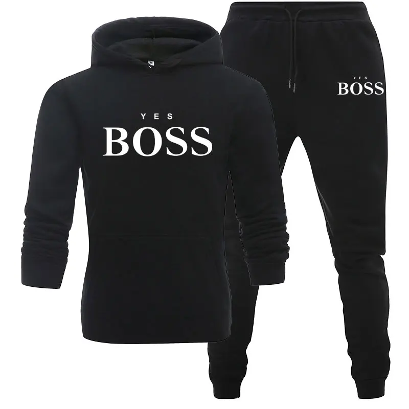 

Tracksuit Men Fashion Hoodies Men Suits Brand Yes Boss Sets Men Sweatshirts+Sweatpants Autumn Winter Fleece Hooded Pullover
