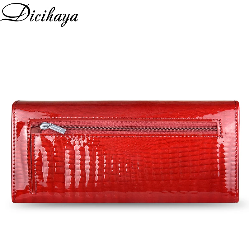 dicihaya new genuine leather womens wallets fallow long ladies double zipper clutch bag design red coin purse crocodile purses free global shipping