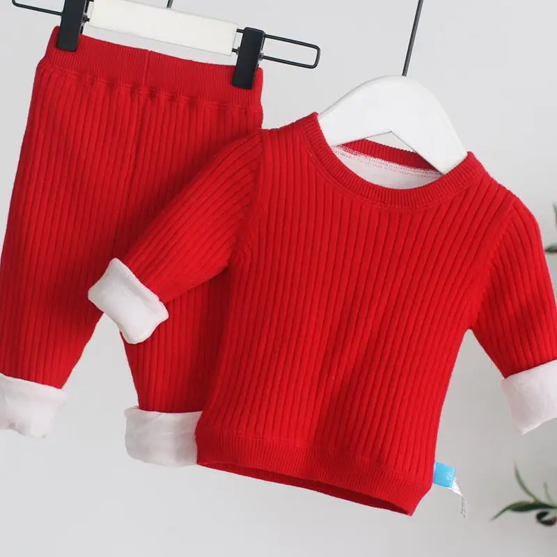 

Autumn Winter Plus Velvet Thickening Baby Warm Suit Simple Pure Color Long Sleeve Girls Boys Baby Newborn Children Base Sweater