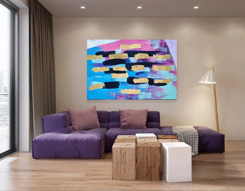 Koop Blad Schilderen Goud Moderne Abstracte Kunst Kunst Muur Art Canvas Blauw Roze Muur Zijde Canvas Schilderij Zwart Rood En Witte Olie