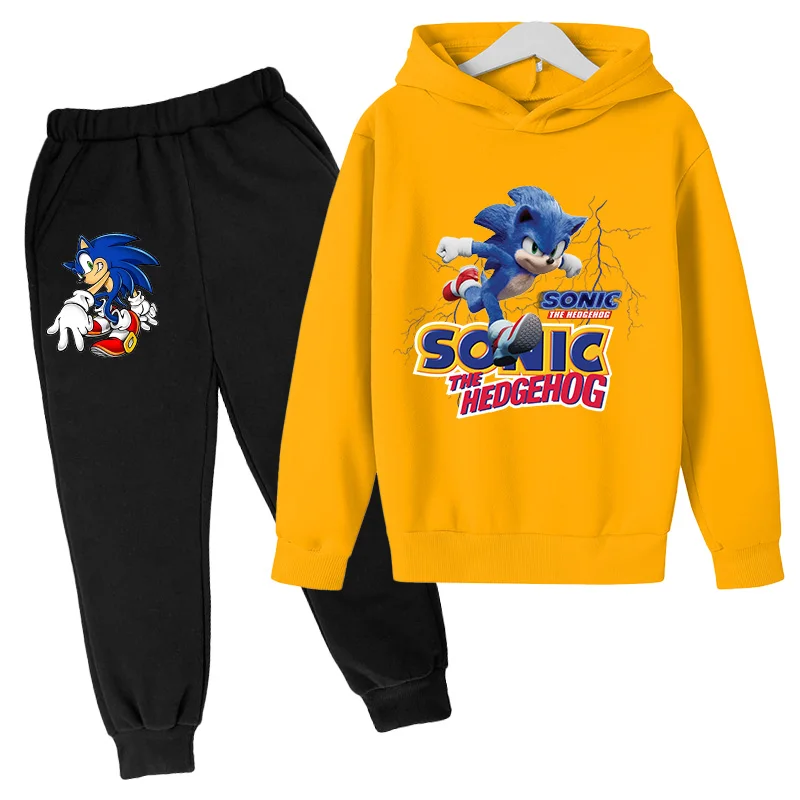 

Spring 2021 Boys and Girls Kids Hooded Sweatshirt Sonic Sweatshirt Pants Hooded Sweatshirt Kids Sportsuit for ages 4-14
