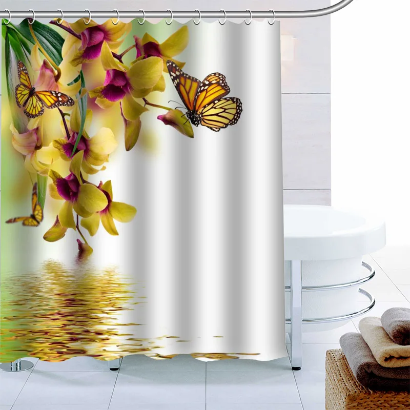 ShunQian Custom Butterfly Shower Curtain Polyester Fabric Bath Screens Curtains For Bathroom 3D Waterproof Hook | Дом и сад