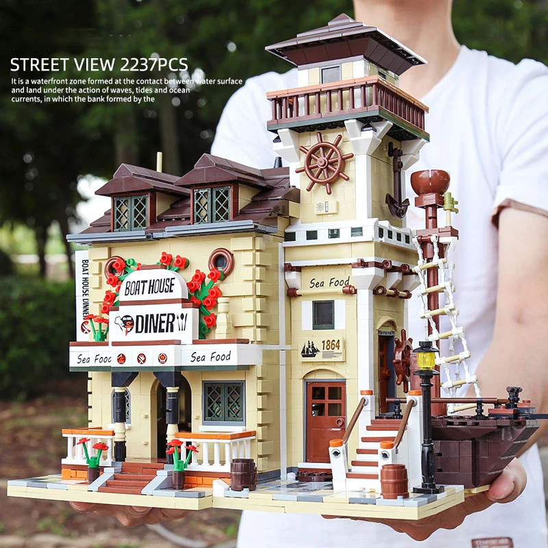 

2020 New Dive Shop The Lighthouse Boat Hous Diner Building Blocks Bricks City Street Architecture Toys for Kids Christmas Gifts