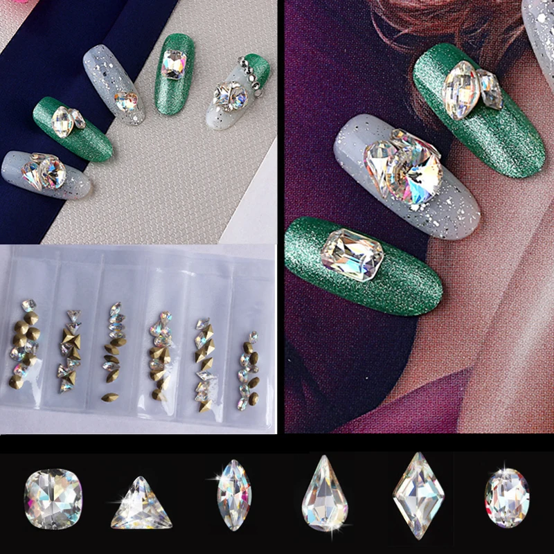 1 упаковка Хрустальное стекло AB Стразы для ногтей в форме капли конский глаз