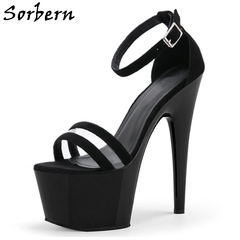 

Sorbern Ankle Strap Black High Heel Sandal Ladies Perspex Heel Platform Shoes Size 12 Shoes 15Cm 17Cm 20Cm Slingbacks Open Toe