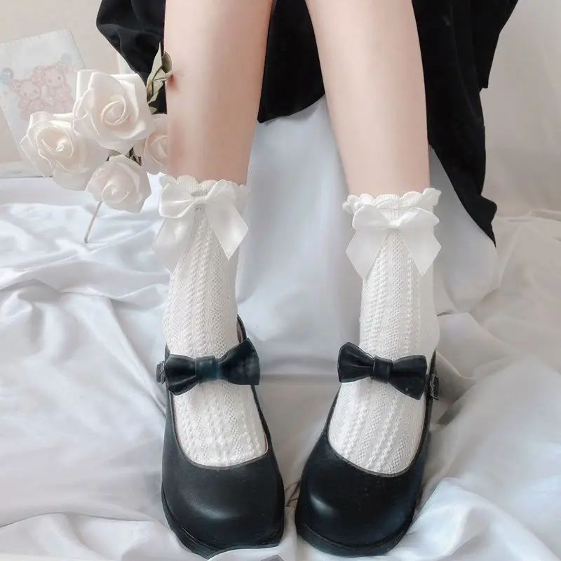 

Woman Bowknot Lace Kawaii Socks Sexy Japanese Style Lolita Short Socks Maiden Girls Cotton Lovely Princess Socks Cute Pile Socks