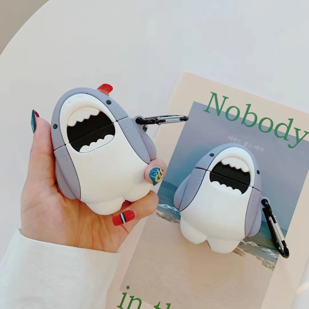 С изображением акулы из мультфильма Забавный чехол для AirPods Pro Чехол с милой Защита силиконовый чехол для IPad Air накладки 1/2 чехол Bluetooth наушники чехол fundas