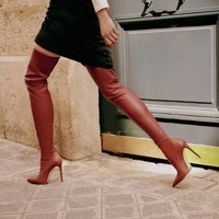 sexy pointy toe women thigh boots pu leather elasticity over the knee booties lady party shoes plus size 43 boots woman 2021